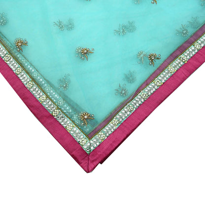 Indian Vintage Heavy Blue Dupatta Net Mesh Long Stole Hand Embroidered Scarves Golden Zardozi Zari Sequins Hijab Veil wrap Boho