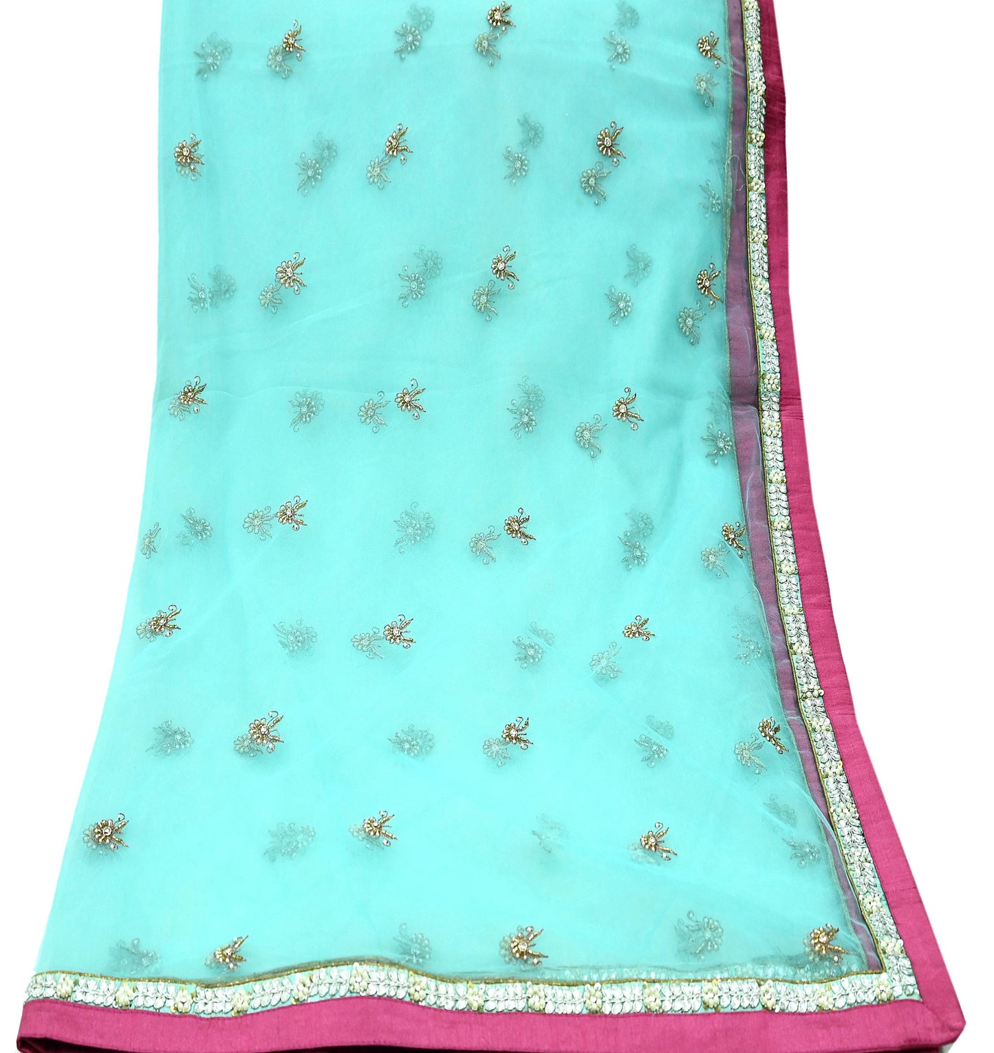 Indian Vintage Heavy Blue Dupatta Net Mesh Long Stole Hand Embroidered Scarves Golden Zardozi Zari Sequins Hijab Veil wrap Boho