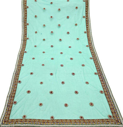 Indian Vintage Heavy Bridal Green Net Dupatta | Hand Embroidered Zardozi Zari Sequins Stole | Floral Design Hijab Veil | Wedding/Party Wear