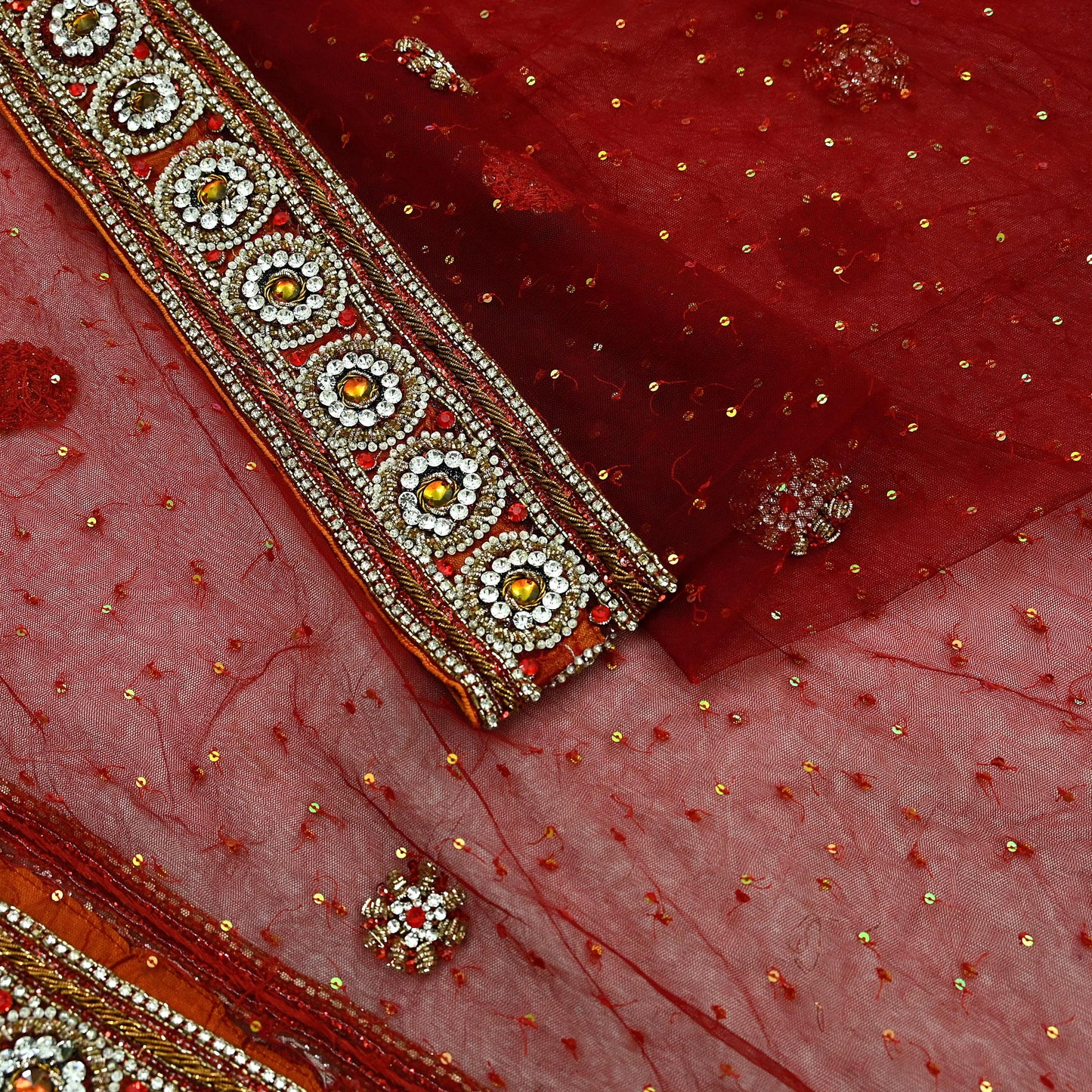 Indian Vintage Heavy Wedding Maroon Dupatta Net Mesh Long Stole Hand Embroidered Scarves Golden Zardozi Zari Sequins Dridal Veil Hijab