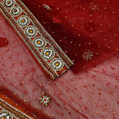 Indian Vintage Heavy Wedding Maroon Dupatta Net Mesh Long Stole Hand Embroidered Scarves Golden Zardozi Zari Sequins Dridal Veil Hijab