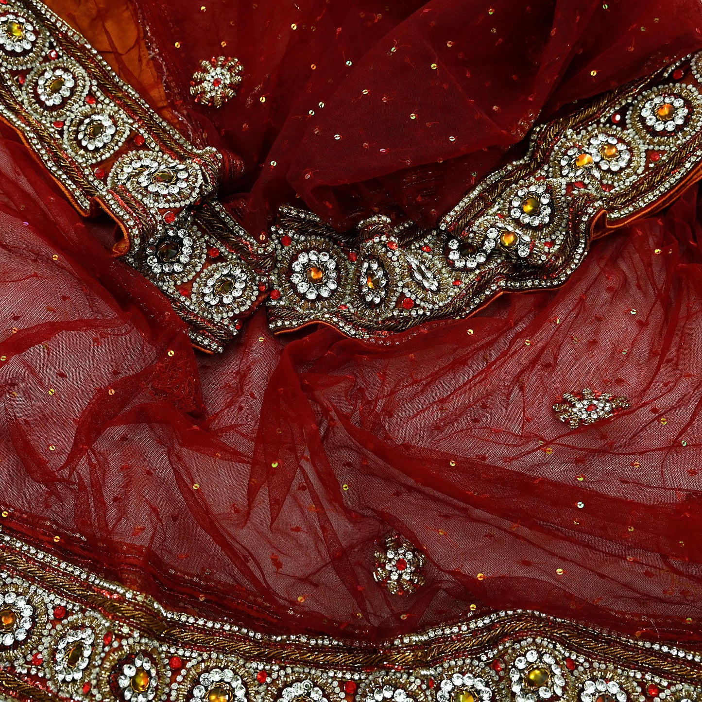 Indian Vintage Heavy Wedding Maroon Dupatta Net Mesh Long Stole Hand Embroidered Scarves Golden Zardozi Zari Sequins Dridal Veil Hijab
