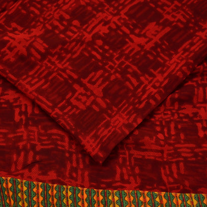 Indian Vintage Maroon & Red Pure Georgette Silk Sari | 6 Yards Abstract Printed Fabric | Boho Wrap, Craft, Quilting, Dressmaking, Upcycle