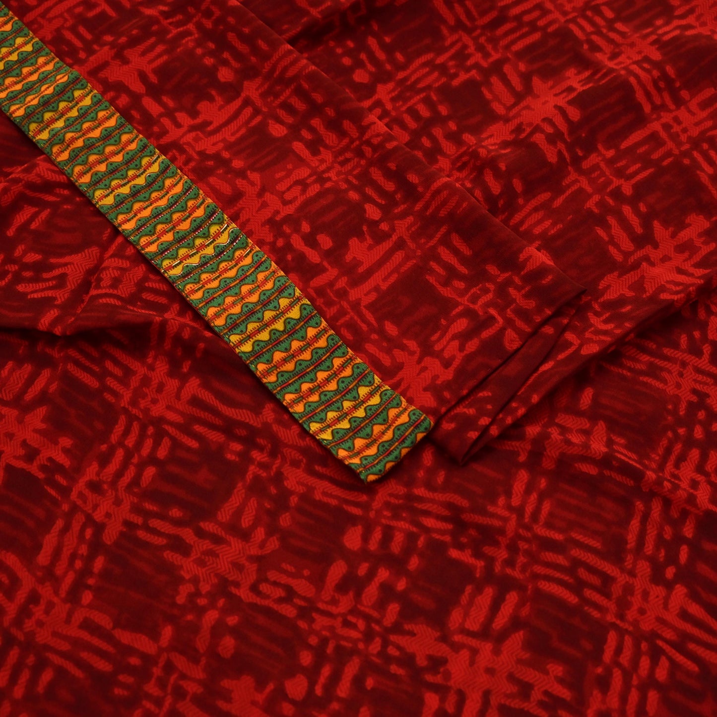 Indian Vintage Maroon & Red Pure Georgette Silk Sari | 6 Yards Abstract Printed Fabric | Boho Wrap, Craft, Quilting, Dressmaking, Upcycle