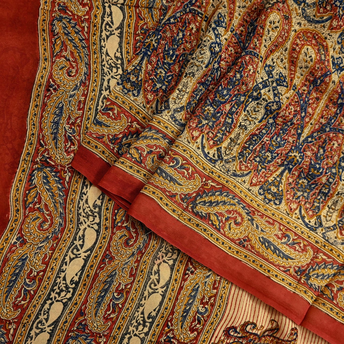 Indian Vintage Beige Pure Georgette Silk Sari | 5 Yards Block Printed Paisley Fabric | Sewing, Quilting, Dressmaking & Upcycle Crafts