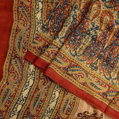 Indian Vintage Beige Pure Georgette Silk Sari | 5 Yards Block Printed Paisley Fabric | Sewing, Quilting, Dressmaking & Upcycle Crafts