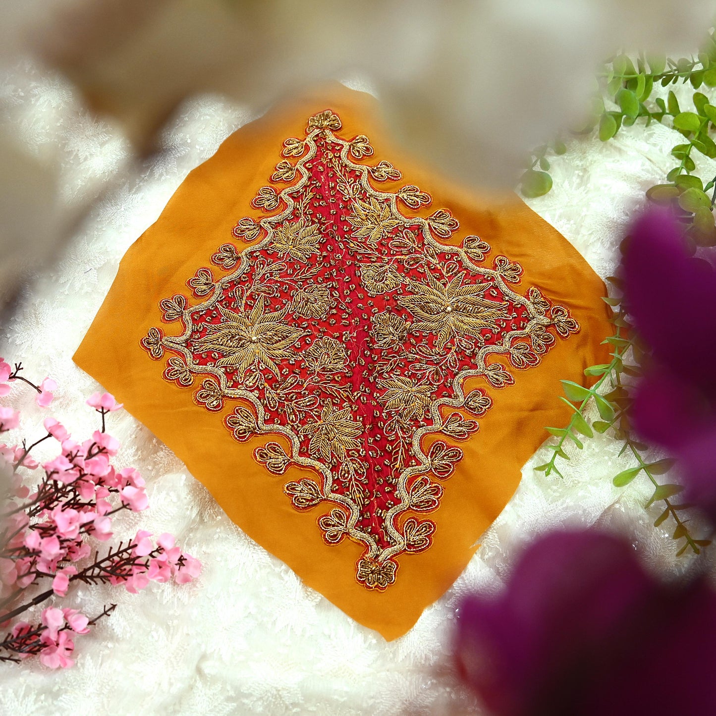 Indian Vintage Pink Pure Crepe Silk Appliques  Set of 1 | Hand-Embroidered Floral Patches with Zardozi,Dabka, Zari,for Craft, Journals