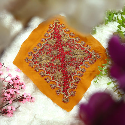 Indian Vintage Pink Pure Crepe Silk Appliques  Set of 1 | Hand-Embroidered Floral Patches with Zardozi,Dabka, Zari,for Craft, Journals