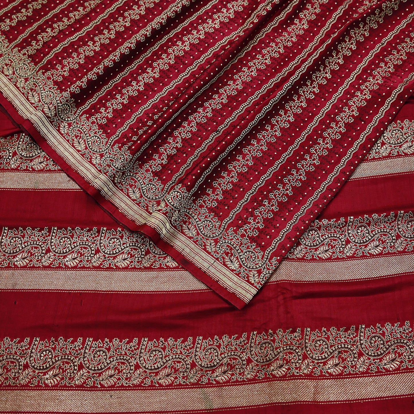 Indian Vintage Heavy Maroon Banarasi Saree | 5 Yards Pure Satin Silk | Woven Brocade Zari Floral| Pure Metallic Zari Fabric for Dressmaking