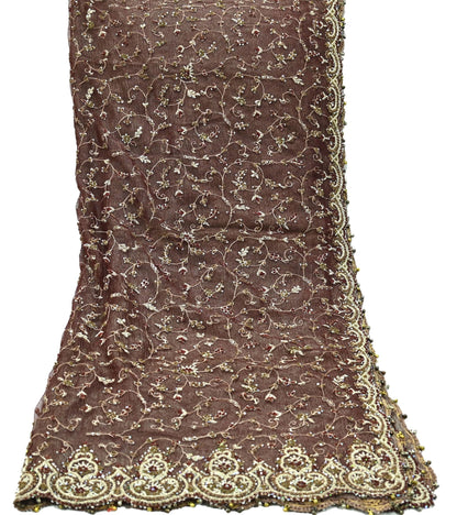 Indian Vintage Heavy Wedding Maroon Dupatta Net Mesh Long Stole Hand Embroidered Scarves Golden Zardozi Zari Sequins Dridal Veil Hijab