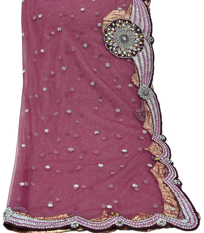 Indian Vintage Heavy Bridal Dupatta Pink Net Mesh Long Stole Hand Embroidered Scarves Sequins Glass Bead Wedding veil Wrap Boho