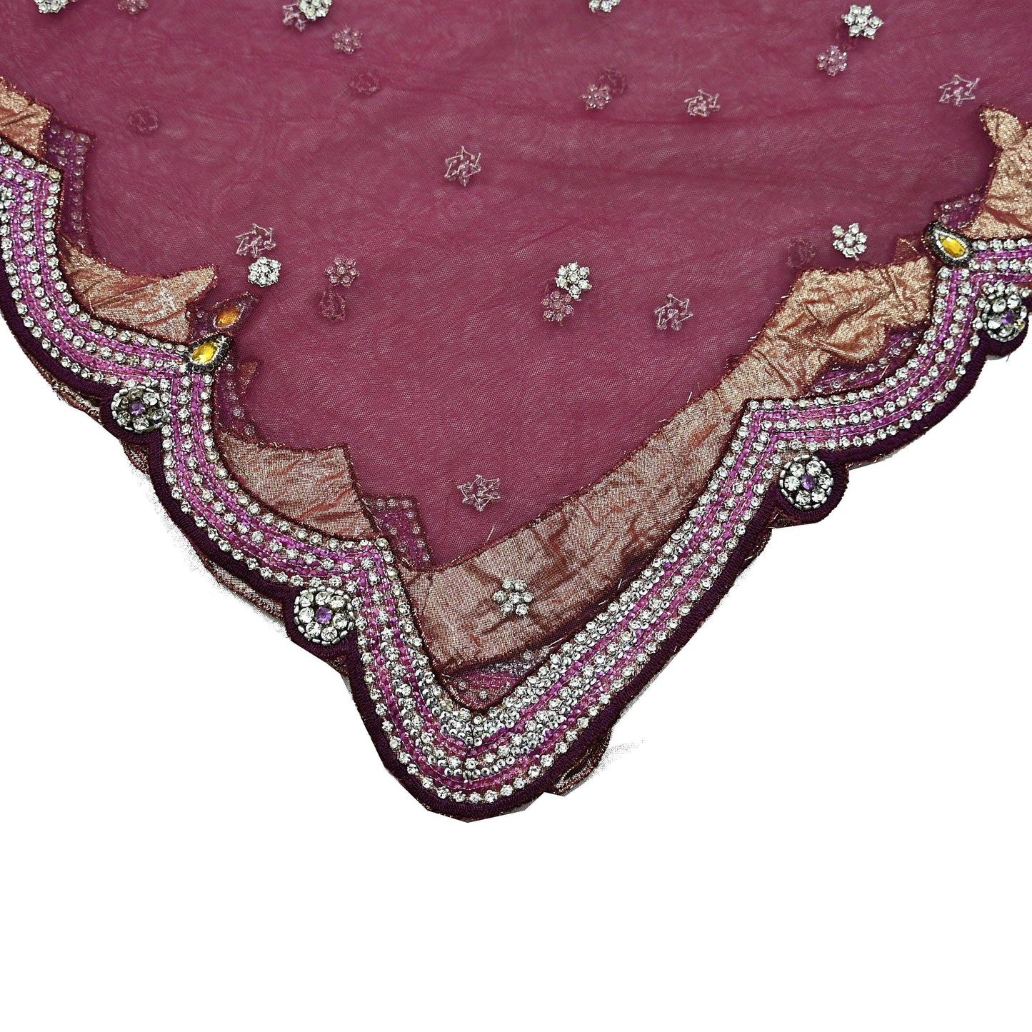 Indian Vintage Heavy Bridal Dupatta Pink Net Mesh Long Stole Hand Embroidered Scarves Sequins Glass Bead Wedding veil Wrap Boho