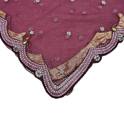 Indian Vintage Heavy Bridal Dupatta Pink Net Mesh Long Stole Hand Embroidered Scarves Sequins Glass Bead Wedding veil Wrap Boho