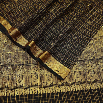 Indian Vintage Heavy Sarees Brown 100% Pure Silk Hand Woven Kanjivaram Sari Craft Fabric 5Yd Ethnic Zari Fringes Dress Making Quilting