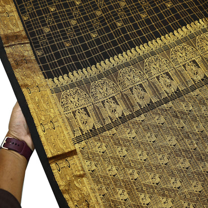 Indian Vintage Heavy Sarees Brown 100% Pure Silk Hand Woven Kanjivaram Sari Craft Fabric 5Yd Ethnic Zari Fringes Dress Making Quilting