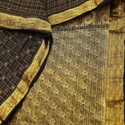 Indian Vintage Heavy Sarees Brown 100% Pure Silk Hand Woven Kanjivaram Sari Craft Fabric 5Yd Ethnic Zari Fringes Dress Making Quilting