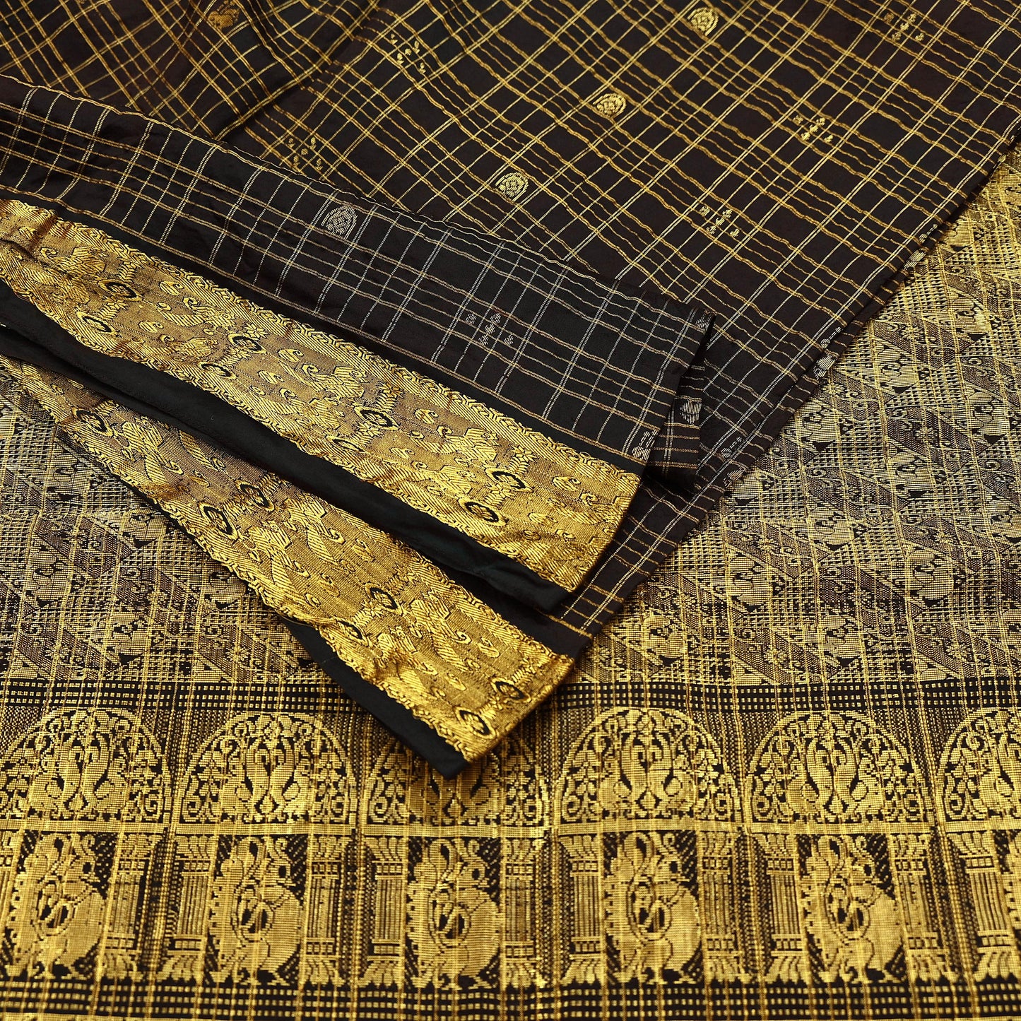 Indian Vintage Heavy Sarees Brown 100% Pure Silk Hand Woven Kanjivaram Sari Craft Fabric 5Yd Ethnic Zari Fringes Dress Making Quilting