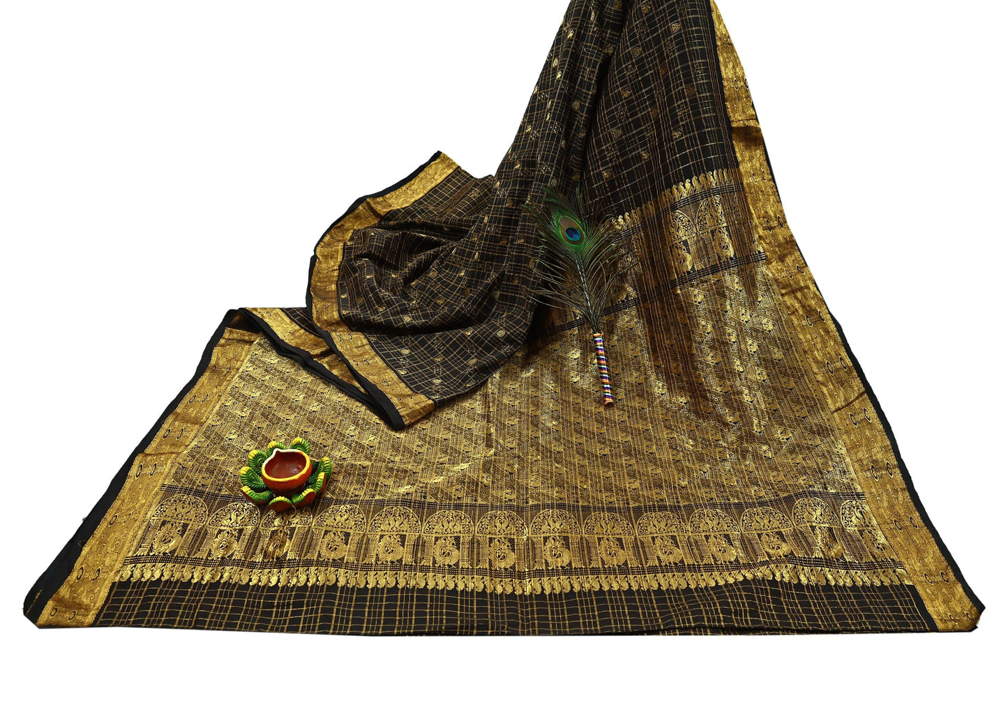 Indian Vintage Heavy Sarees Brown 100% Pure Silk Hand Woven Kanjivaram Sari Craft Fabric 5Yd Ethnic Zari Fringes Dress Making Quilting