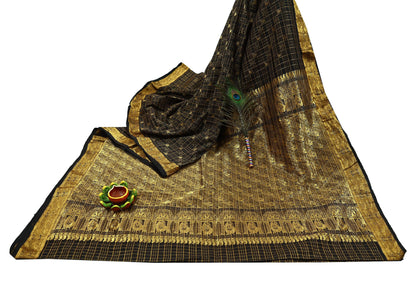 Indian Vintage Heavy Sarees Brown 100% Pure Silk Hand Woven Kanjivaram Sari Craft Fabric 5Yd Ethnic Zari Fringes Dress Making Quilting