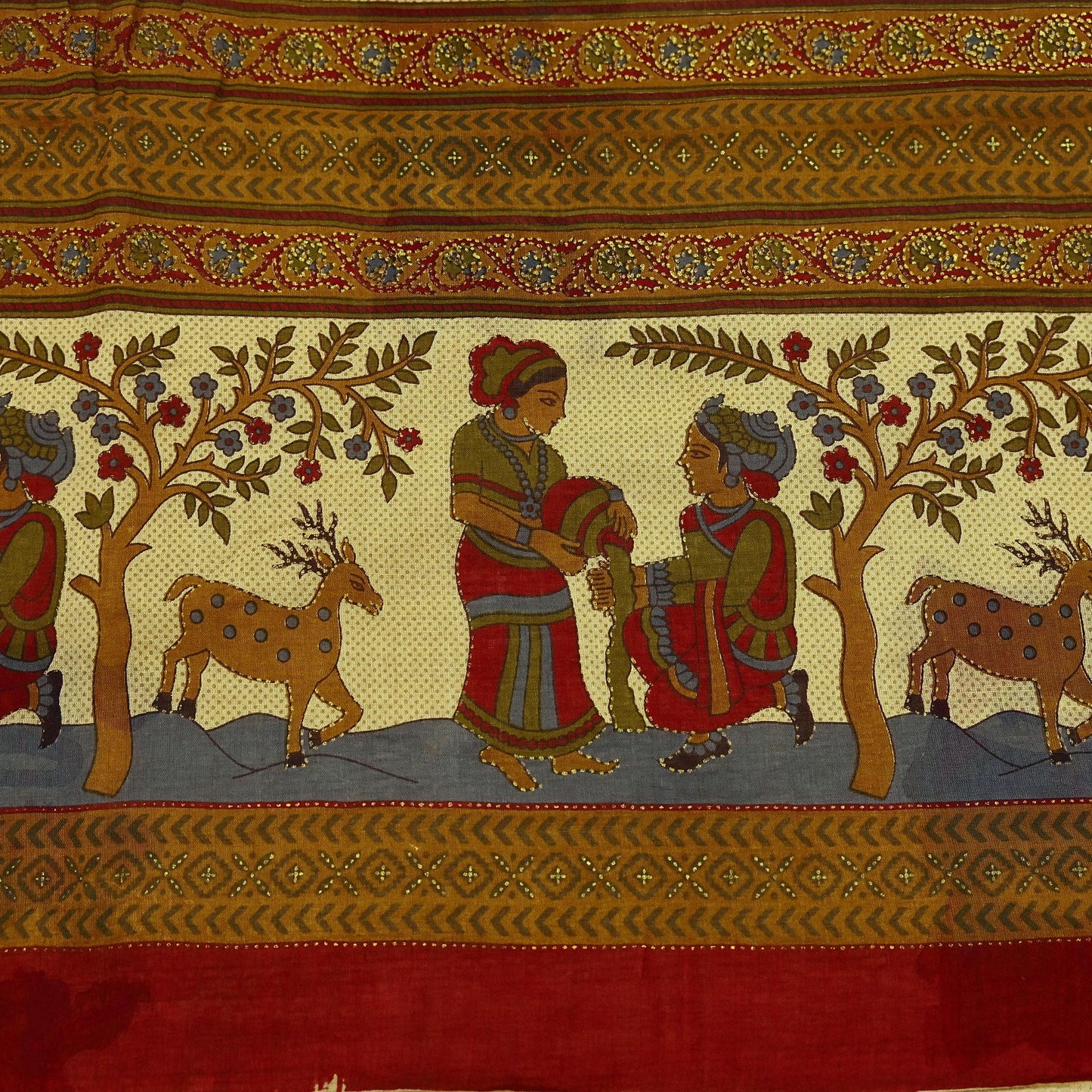 Indian Vintage Sari Beige Printed Pure Cotton Sarees Fabric 5Yd Sarong Wrap Boho Fabric Kimono Soft Dress making Crafting Quilting