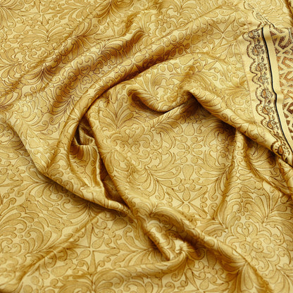 Indian Vintage Beige Digital Printed Satin Saree Artificial Silk Fabric 5 Yards Floral Craft Fabric for Sewing, Quilting, Dressmaking,