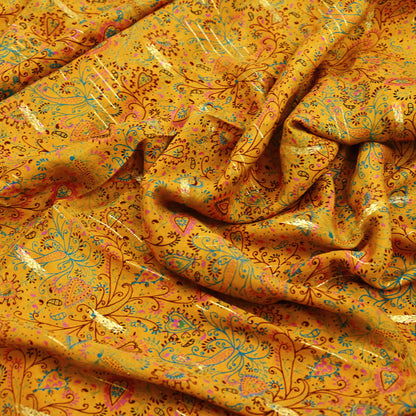 Indian Vintage Sari Saffron 100% Pure Silk Printed Saree 5yd Sewing Craft Fabric Dress Making Soft Wrap Floral Paisley Crafting Quilting