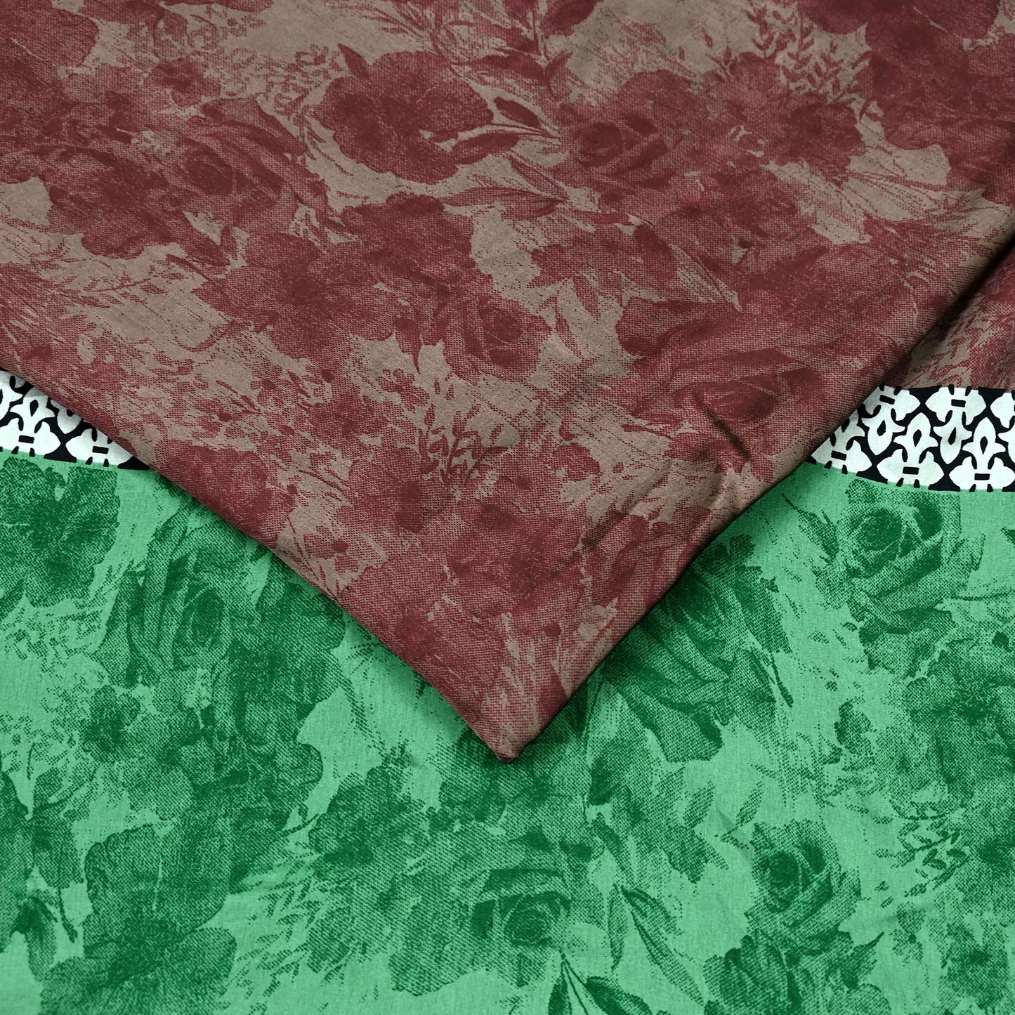 Indian Vintage Saree Green & Brown Satin Printed Sari 6yd Sewing Floral Soft Craft Fabric Dressmaking For Crafting Quilting Upcycle