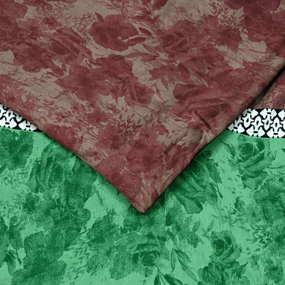 Indian Vintage Saree Green & Brown Satin Printed Sari 6yd Sewing Floral Soft Craft Fabric Dressmaking For Crafting Quilting Upcycle