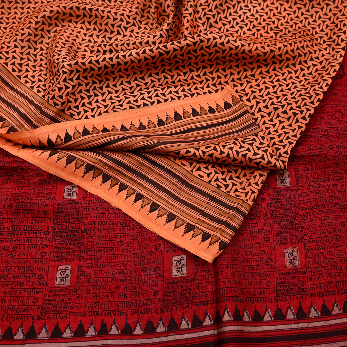 Indian Vintage Sari Orange & Red Pure Silk Printed Saree Craft Fabric 5yd Sewing DressMaking Soft Wrap Floral Crafting Quilting Upcycle