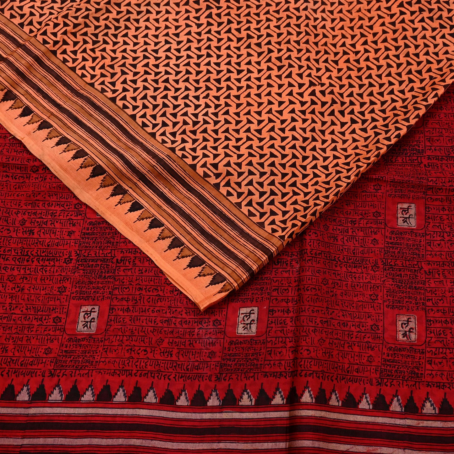 Indian Vintage Sari Orange & Red Pure Silk Printed Saree Craft Fabric 5yd Sewing DressMaking Soft Wrap Floral Crafting Quilting Upcycle