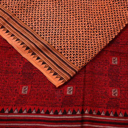 Indian Vintage Sari Orange & Red Pure Silk Printed Saree Craft Fabric 5yd Sewing DressMaking Soft Wrap Floral Crafting Quilting Upcycle