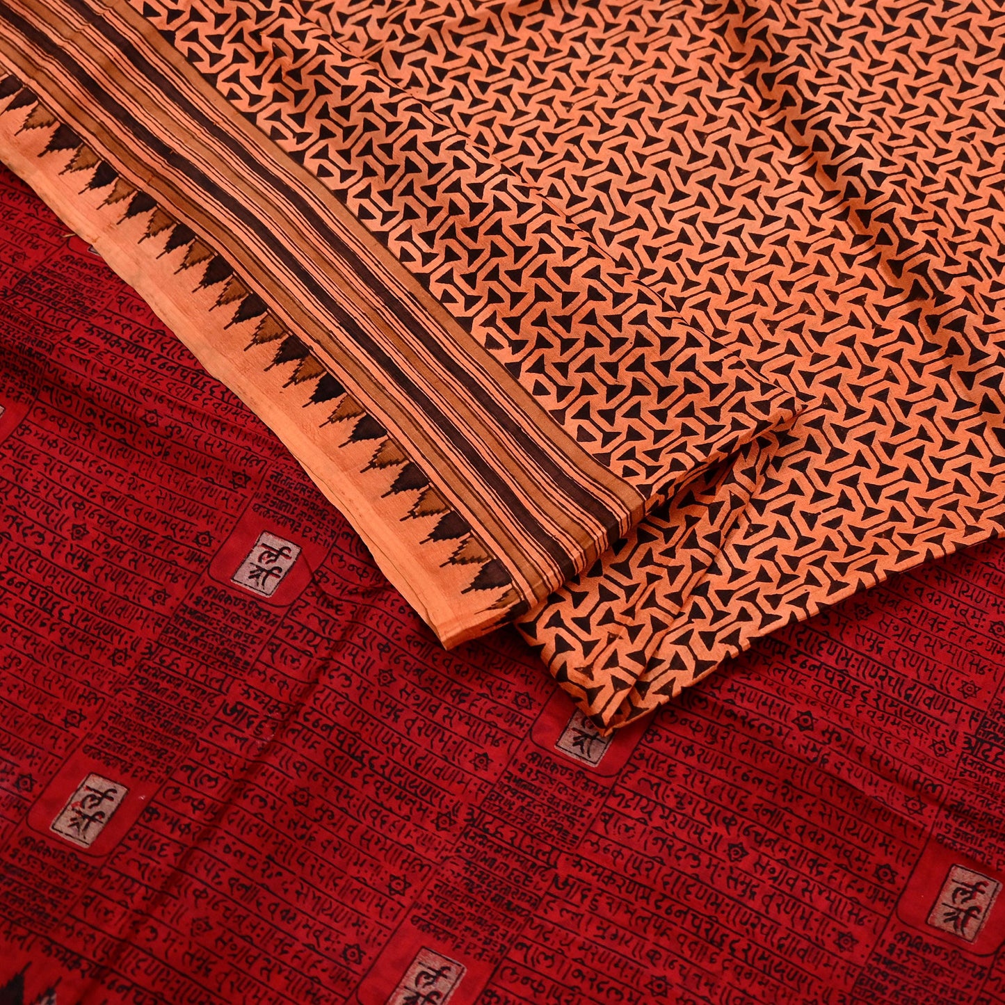 Indian Vintage Sari Orange & Red Pure Silk Printed Saree Craft Fabric 5yd Sewing DressMaking Soft Wrap Floral Crafting Quilting Upcycle