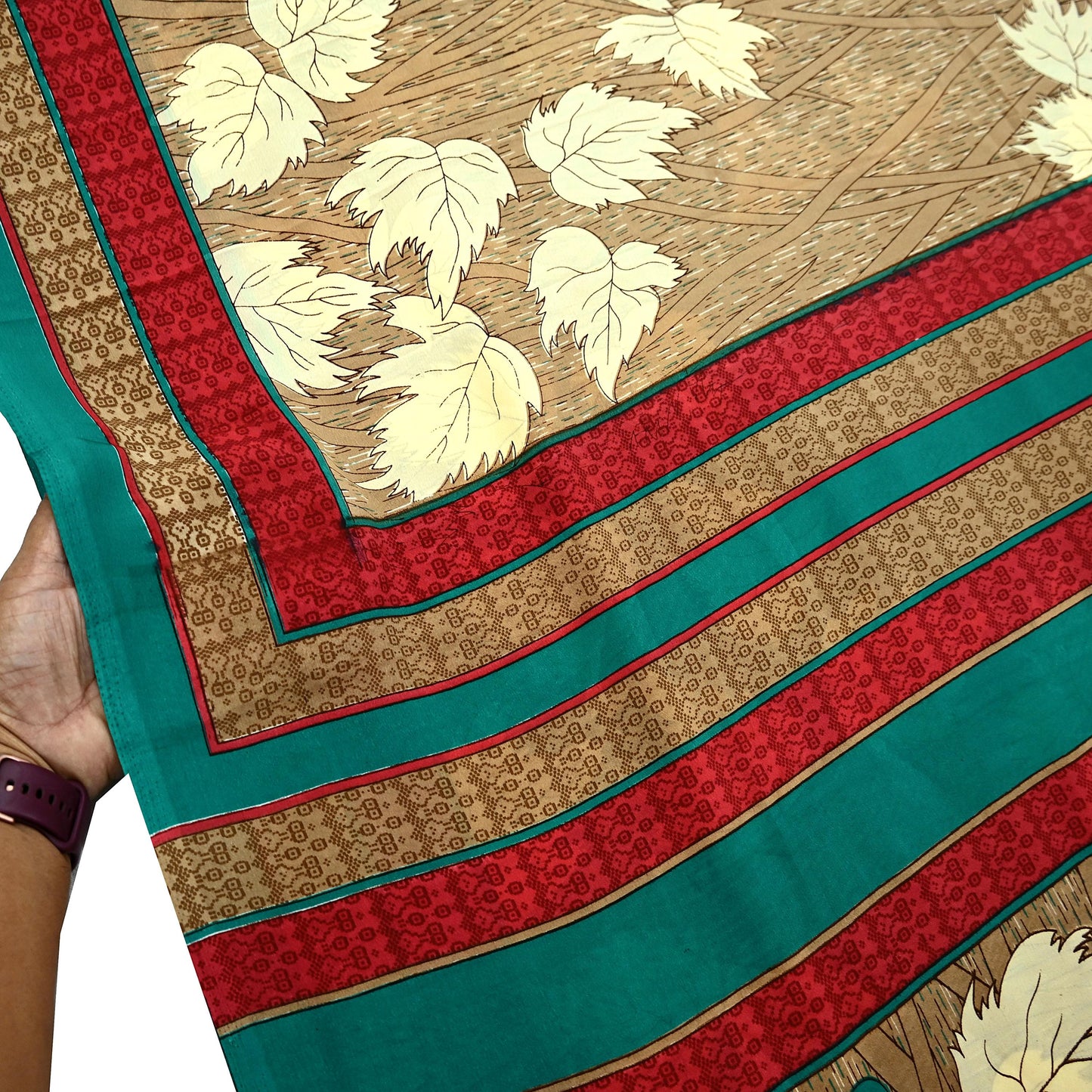 Indian Vintage Brown Moss Crepe Saree | Printed Floral Sari Fabric | 6 Yards | Soft Craft Fabric for Sewing, Dressmaking, Quilting,Upcycling