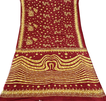 Indian Vintage Maroon Pure Cotton Printed Saree | Paisley & Floral Design | 5 Yards | Lightweight Craft Fabric for Sewing, Upcycling Soft