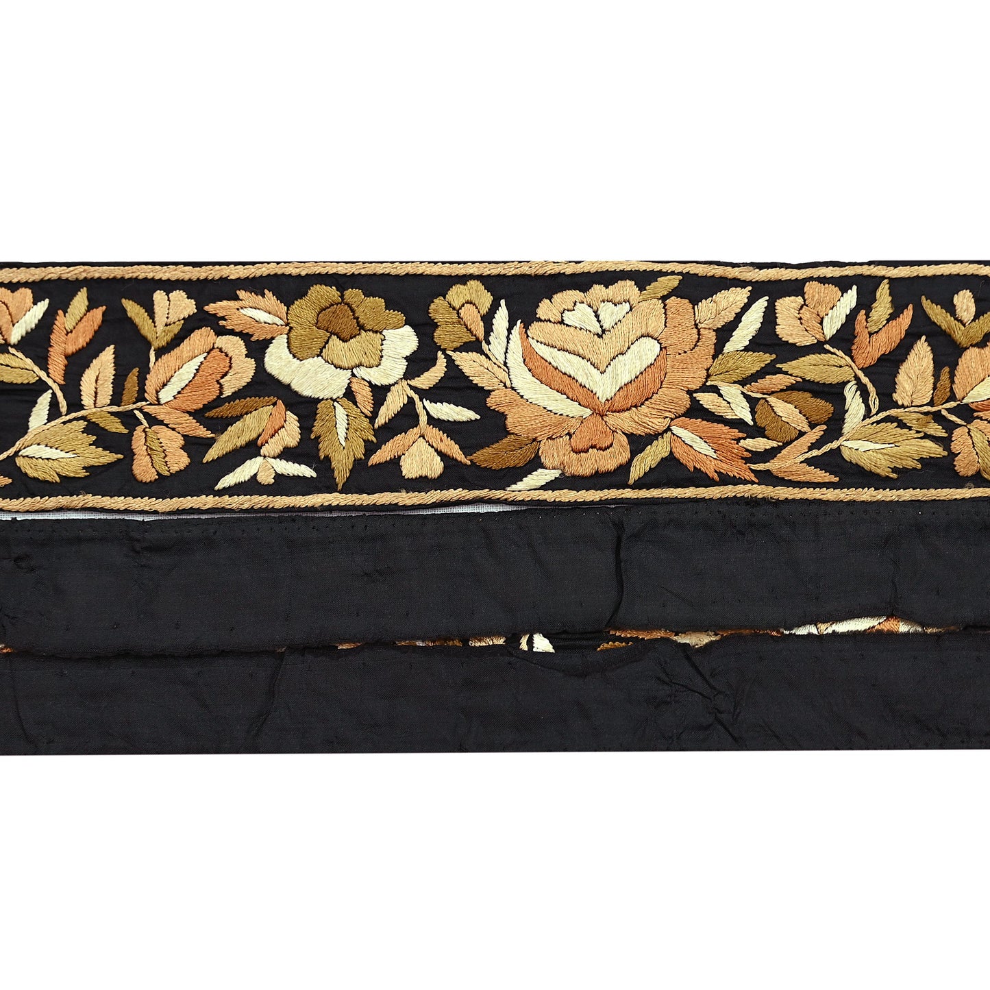 Indian Antique Vintage Real Parsi Gara Border Black Hand Embroidered Craft Trim Lace Sewing Sarees Ribbon Recycled 1yard Pure Silk