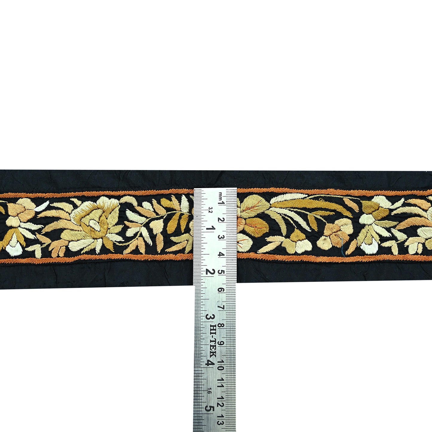 Indian Antique Vintage Real Parsi Gara Border Black Hand Embroidered Craft Trim Lace Sewing Sarees Ribbon Recycled 1yard Pure Silk