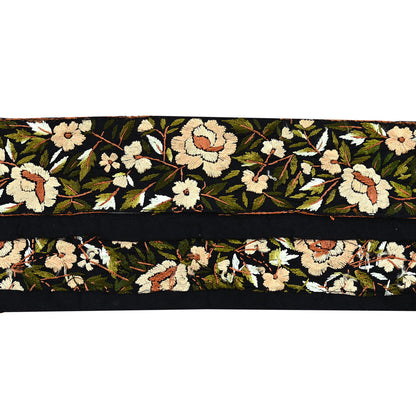 Indian Antique Vintage Real Parsi Gara Border Black Hand Embroidered Craft Trim Lace Sewing Sarees Ribbon Recycled 1yard Pure Cotton