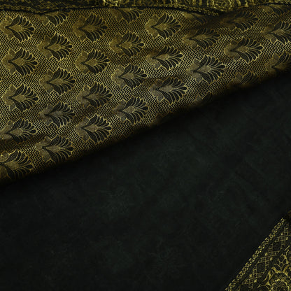 Indian Antique Vintage Black Kanjivaram Saree | Handwoven | 100% Pure Silk | Heavy Zari Work | 5 Yards Craft Fabric for Sewing, Dressmaking