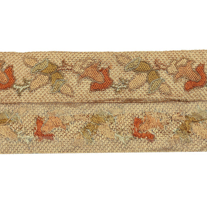 Indian Antique Vintage Real Chain Stitch Border Beige Hand Embroidered Craft Trim Lace Sewing Sarees Ribbon Recycled 1yard Net/Mesh