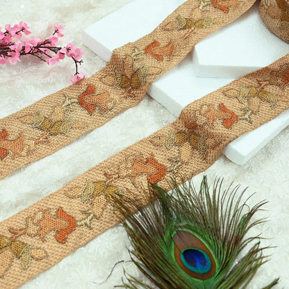 Indian Antique Vintage Real Chain Stitch Border Beige Hand Embroidered Craft Trim Lace Sewing Sarees Ribbon Recycled 1yard Net/Mesh