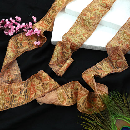 Indian Antique Vintage Real Chain Stitch Border Beige Hand Embroidered Craft Trim Lace Sewing Sarees Ribbon Recycled 1yard Net/Mesh