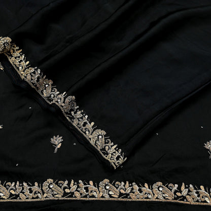 Indian Vintage Heavy Black Sarees 100% Pure Satin Silk Hand Embroidered Sari Craft Fabric 6Yd Sewing Soft Zardozi/Dabka