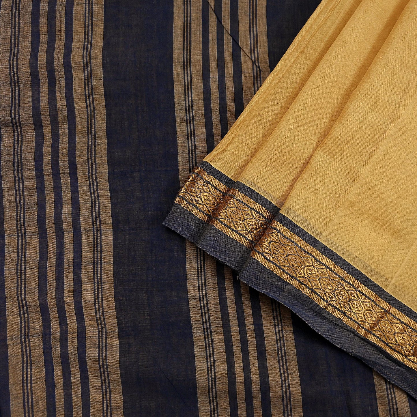 Vintage Sari Yellow & Blue Pure Cotton Hand Woven Sarees Craft Fabric Zari 5Yd Sewing Soft Crafting Dress making Upcycle Quilting Zigzag