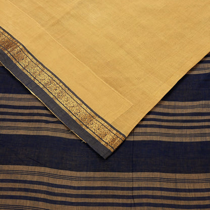 Vintage Sari Yellow & Blue Pure Cotton Hand Woven Sarees Craft Fabric Zari 5Yd Sewing Soft Crafting Dress making Upcycle Quilting Zigzag