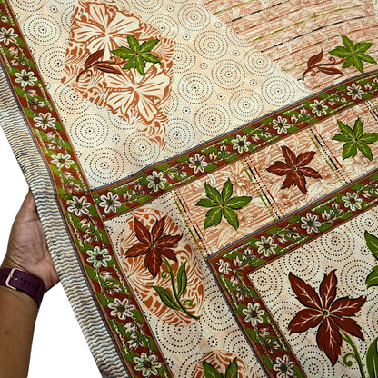 Indian Vintage Saree Brown & Beige Moss Crepe Printed Sari | 5 Yards | Floral Soft Fabric for Sewing, Dressmaking, Crafting, Quilting