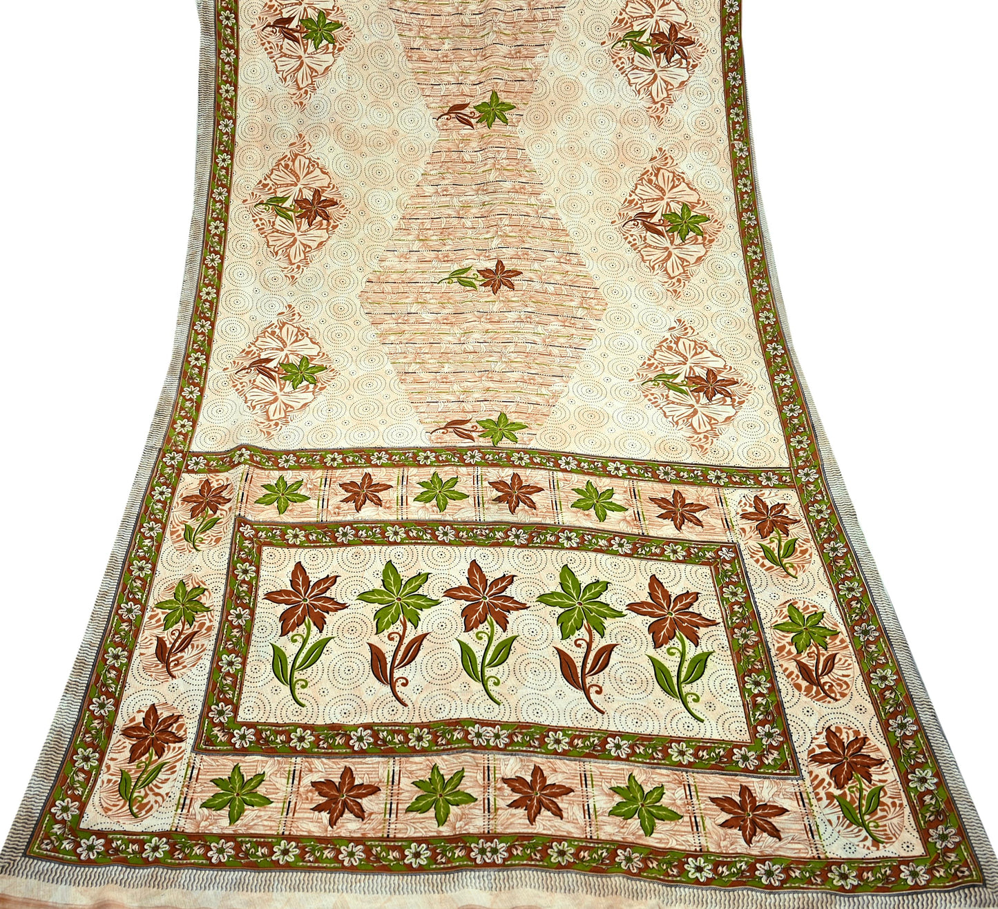 Indian Vintage Saree Brown & Beige Moss Crepe Printed Sari | 5 Yards | Floral Soft Fabric for Sewing, Dressmaking, Crafting, Quilting