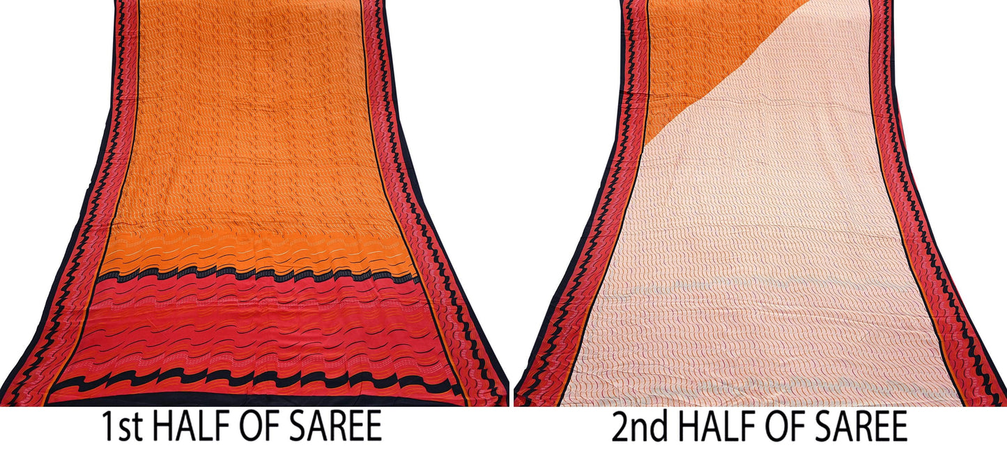 Indian Vintage Multi Pure Crepe Silk Saree Floral Print 5 Yards Soft Sewing Fabric for Dressmaking, Quilting, Crafting & Upcycling