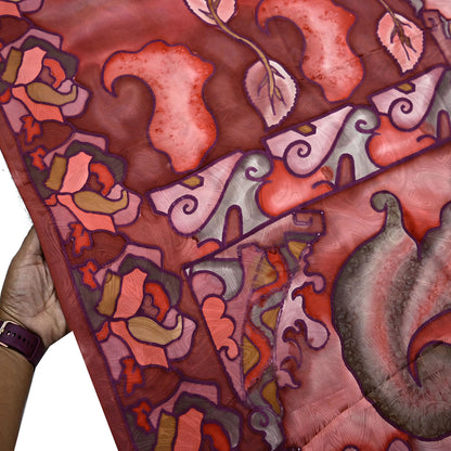 Indian Vintage Saree Brown Pure Satin Silk Printed Sari 6yd Sewing Floral Soft Craft Fabric Dress Making Crafting Quilting