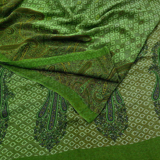 Indian Vintage Sari Green 100% Pure Georgette Silk Printed Sarees Sewing 5yd Craft Soft Dress Designing for Crafting Abstract