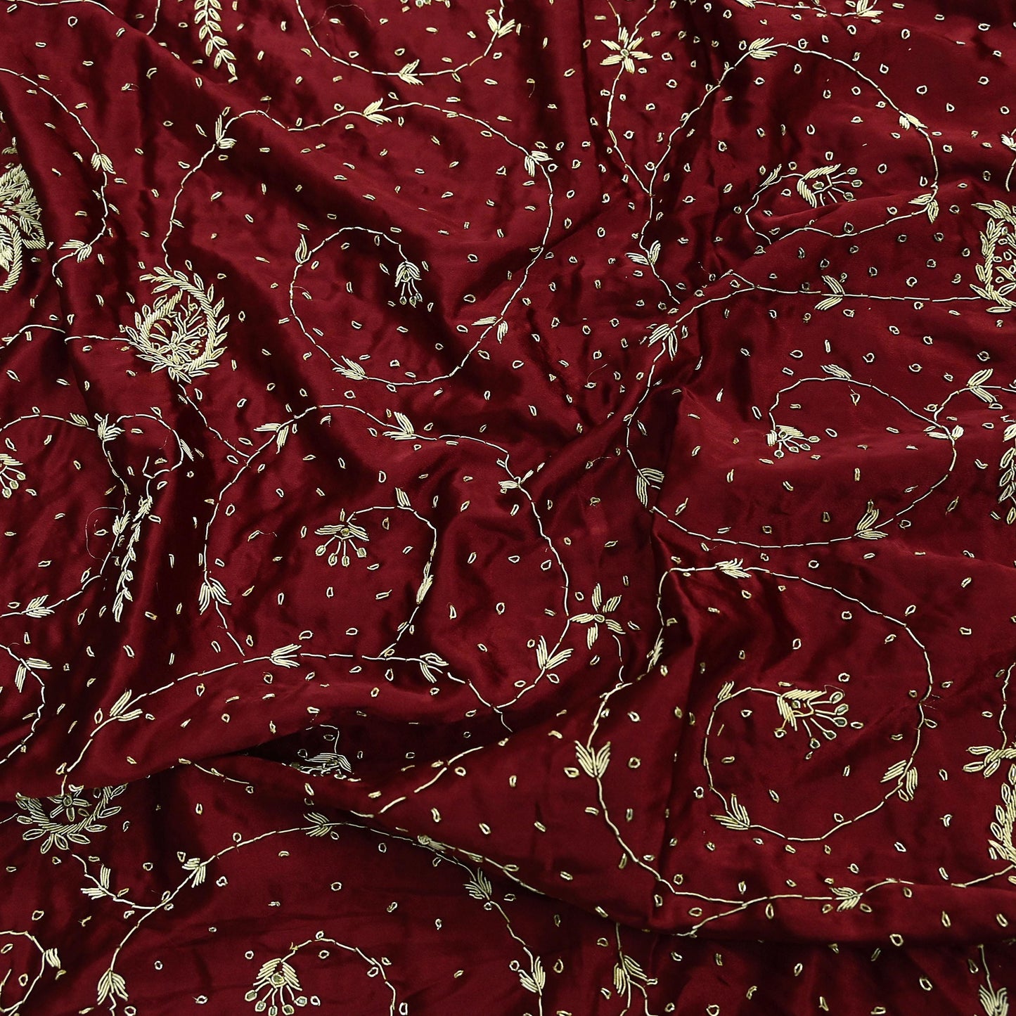 Indian Vintage Heavy Maroon Wedding Dupatta | Pure Satin Silk | Hand Embroidered Zardozi, Dabka, Zari & Beaded Bridal Stole, Veil Scarves